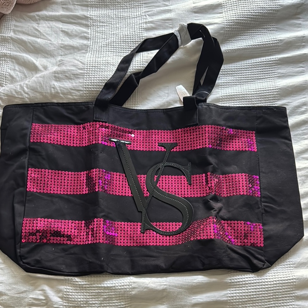 Victoria's Secret Black and Pink Tote Bag